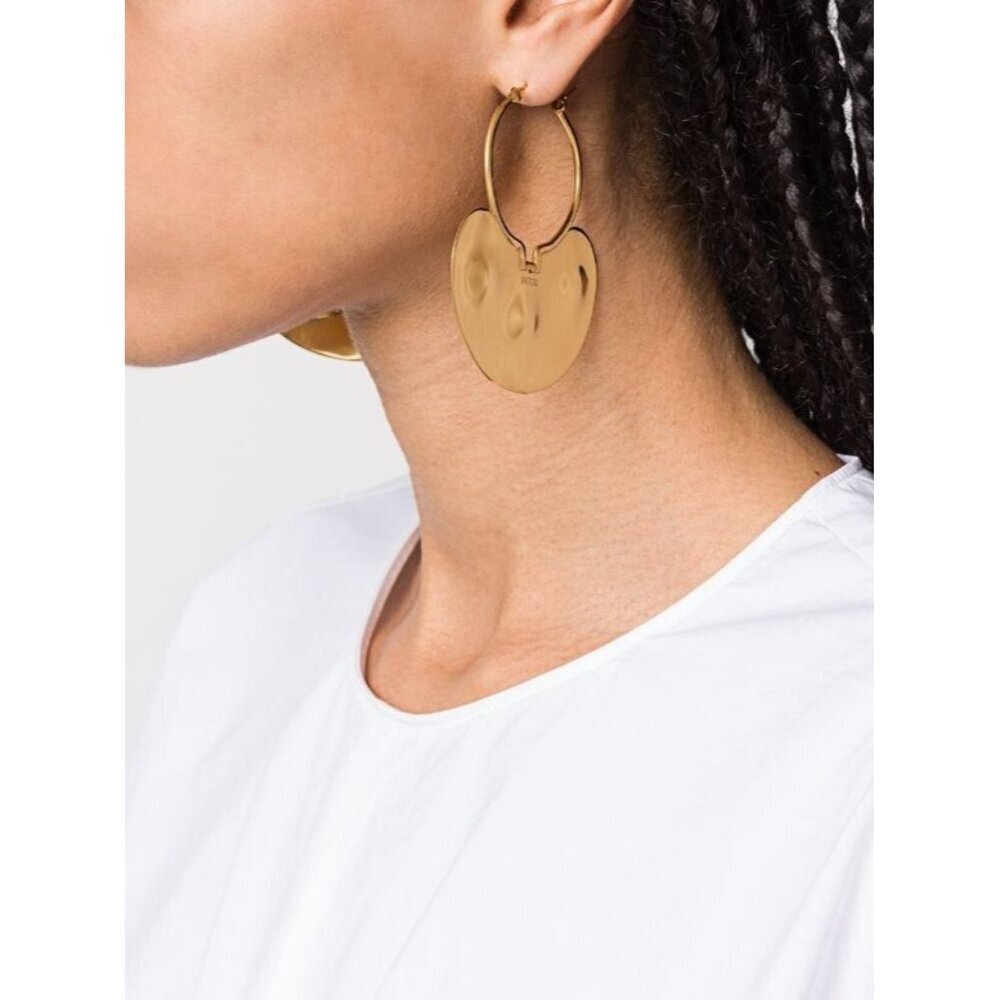 Jean Patou Small Gold-Tone Hammered Hoop Earrings Plated Brass Post Back $525